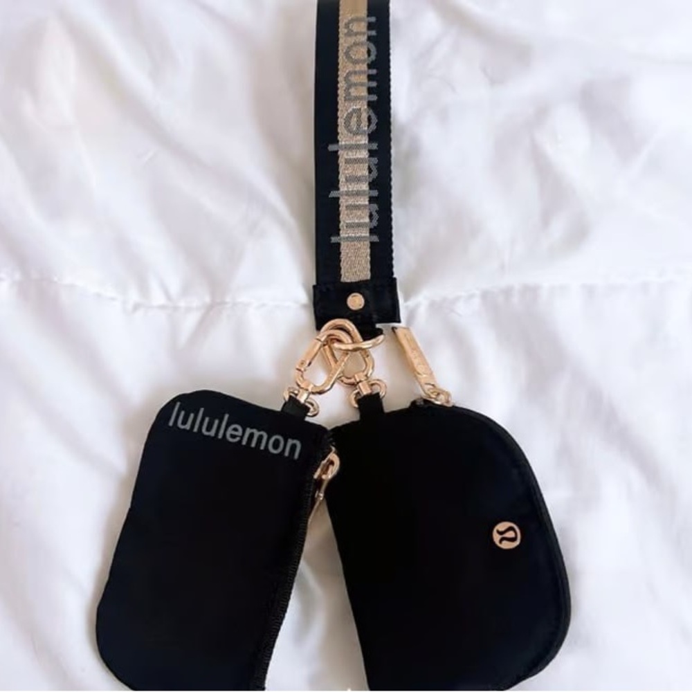 lululemon athletica Black Dual Pouch Wristlet with Gold Hardware